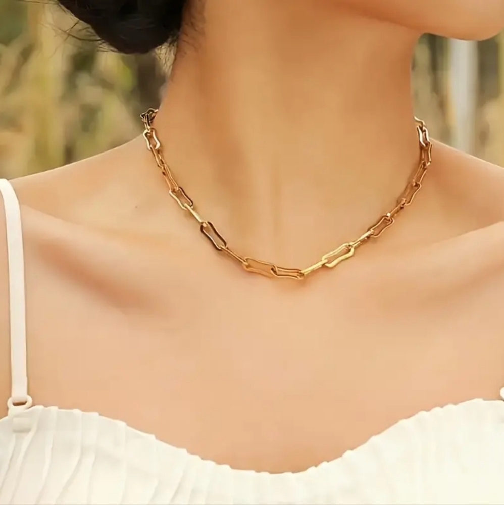 18 KT Gold Over Titanium Steel Chain Necklace - Picture 2 of 3